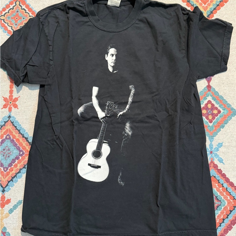 John Mayer Black Short-Sleeve Tee with White Guitar Graphic